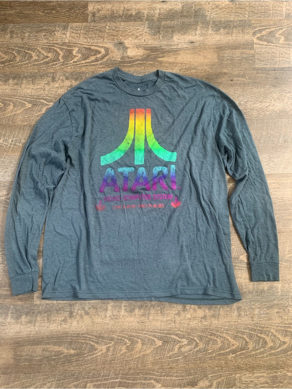Atari Retro Rainbow Logo Long Sleeve Tee - Grey